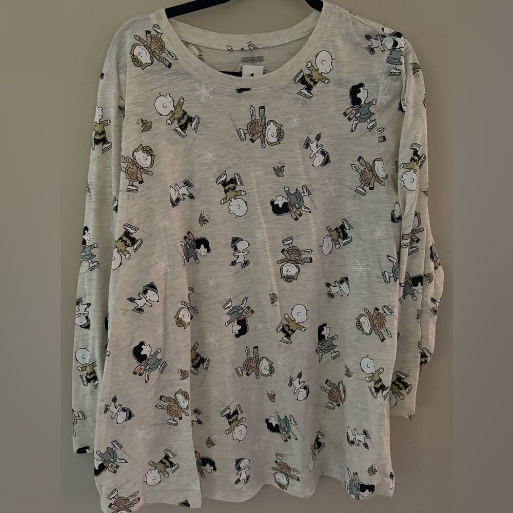 Lane Bryant Light Gray Peanuts Print Long Sleeve Tee